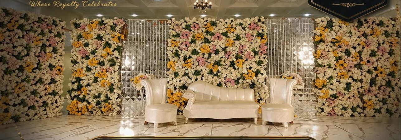 Fresh floral wall with lounge seating